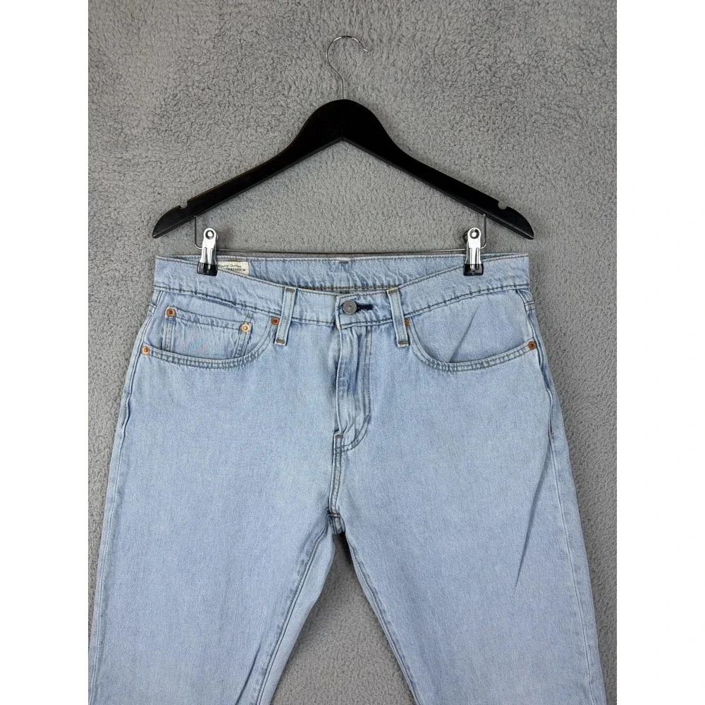 Levis 502 Jeans Mens 34x34 Blue Light Wash Regular Big E Tapered Stretch Denim